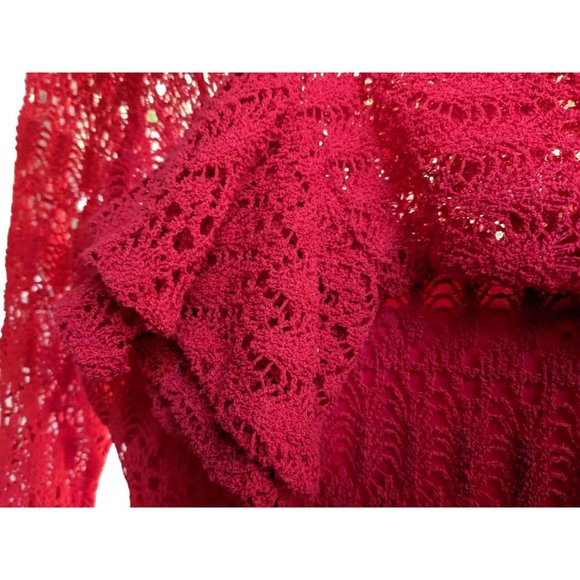 Dress Red Crochet Double Bell Sleeved Matching Liner Tagged DB VIntage Small - Picture 3 of 9